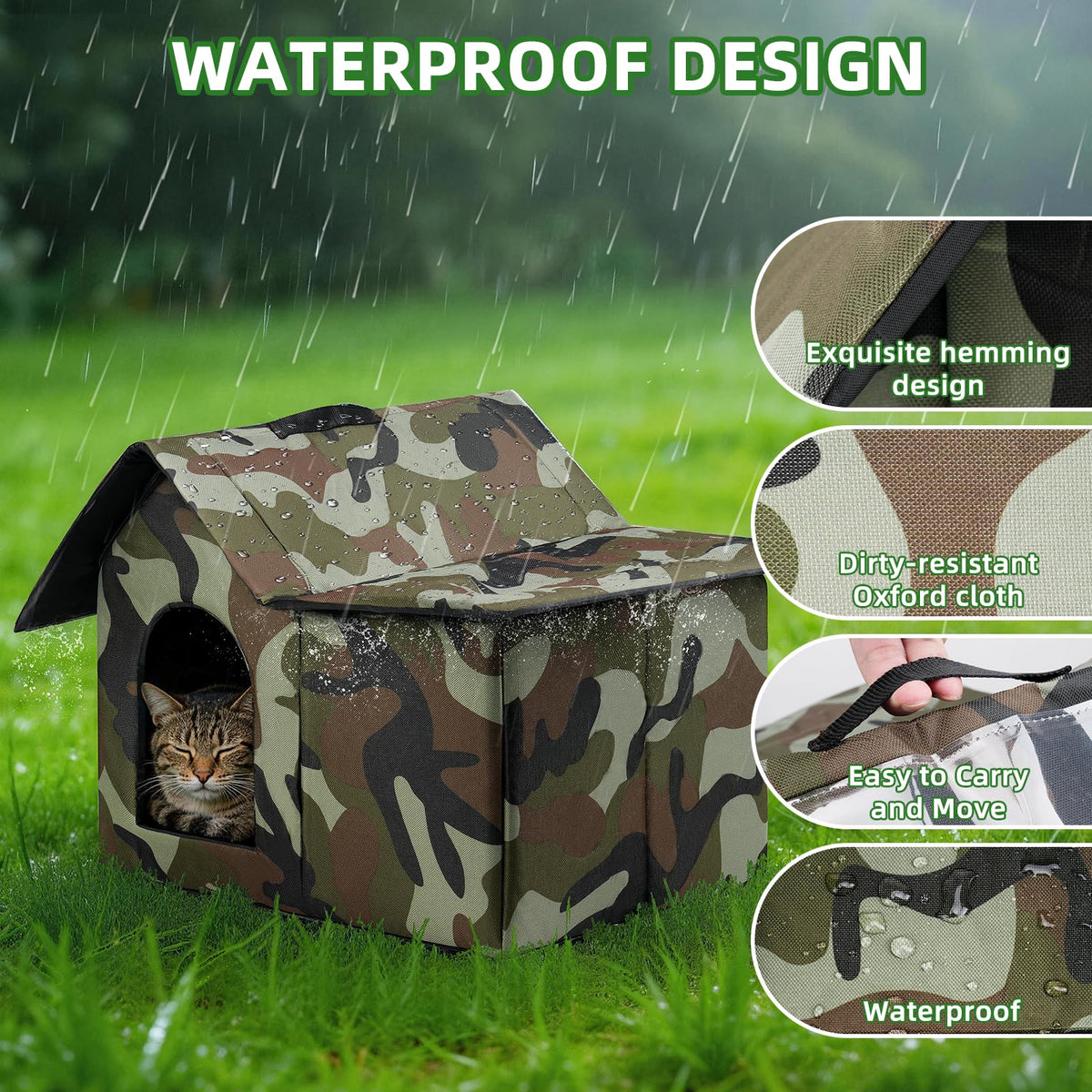 Large Weatherproof Outdoor Cat House with Door and Soft Mat C76098