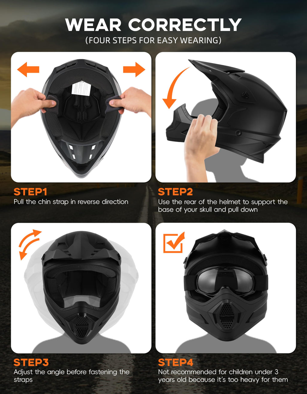 Black Youth Kids Full Face Motocross Helmet L48615