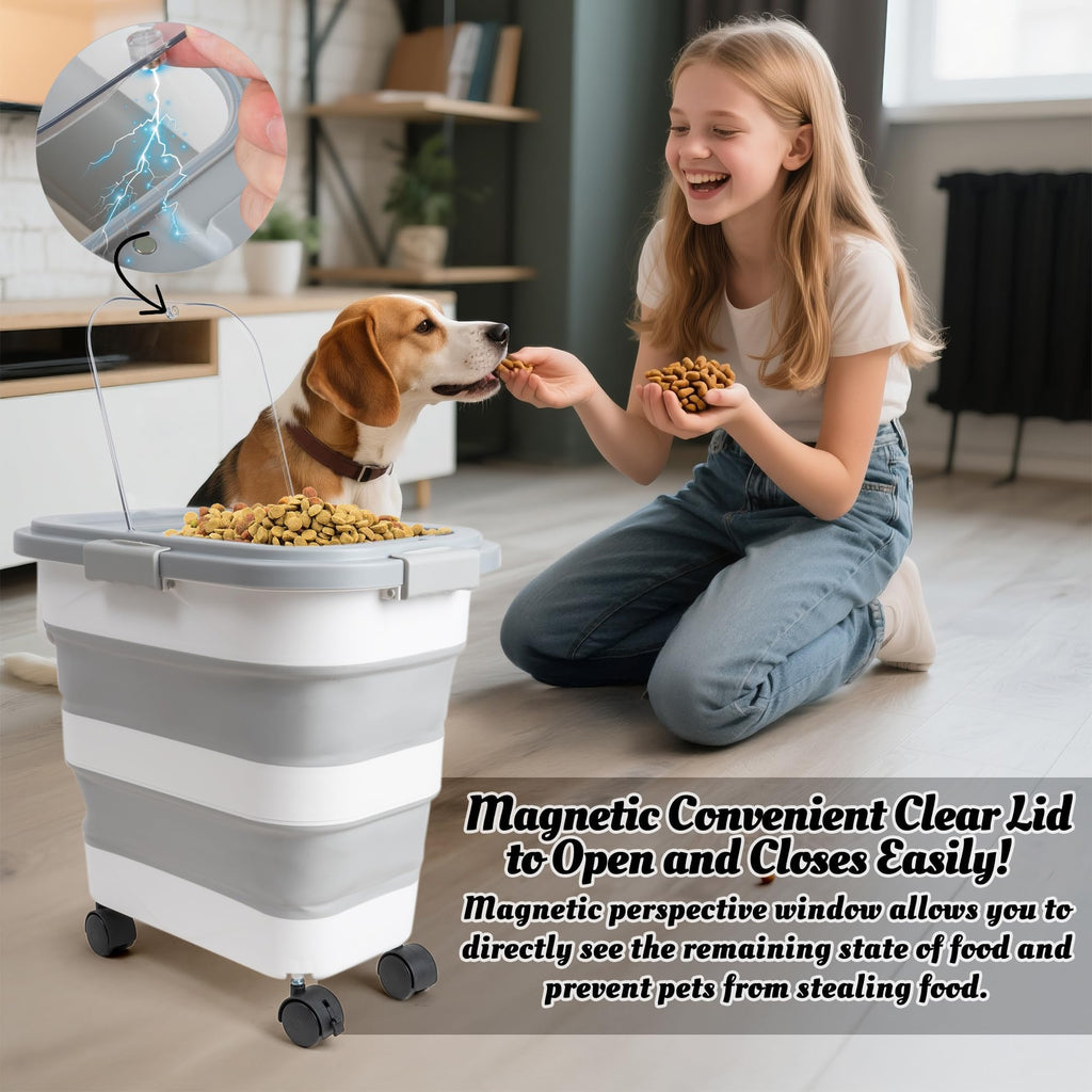 Collapsible Airtight Pet Food Storage Container with Scoop V761