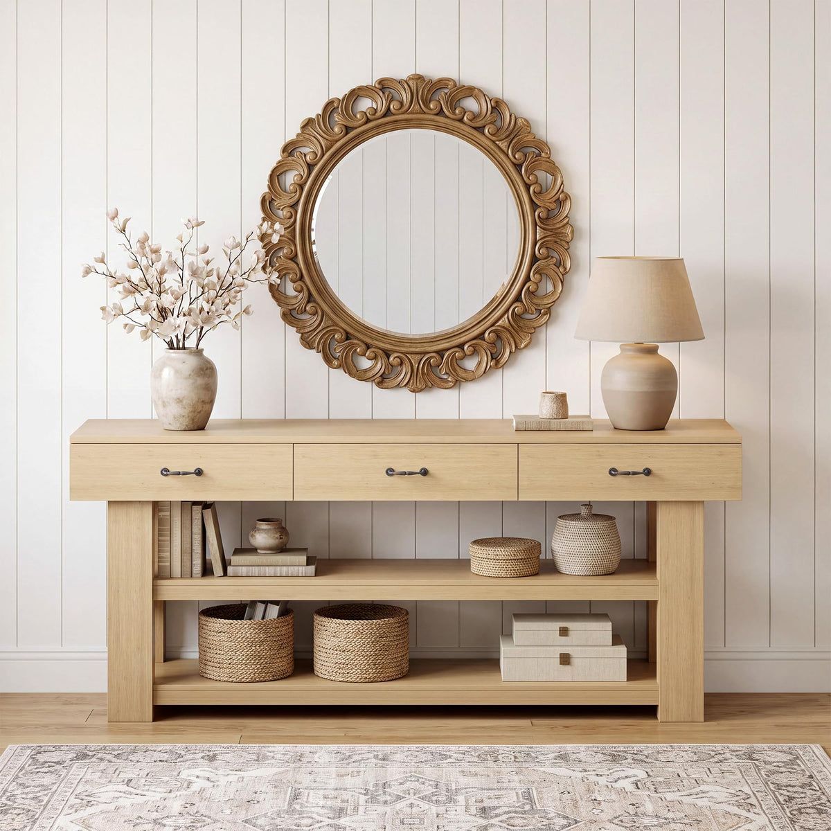 Oak Console Table with Drawers Z325994