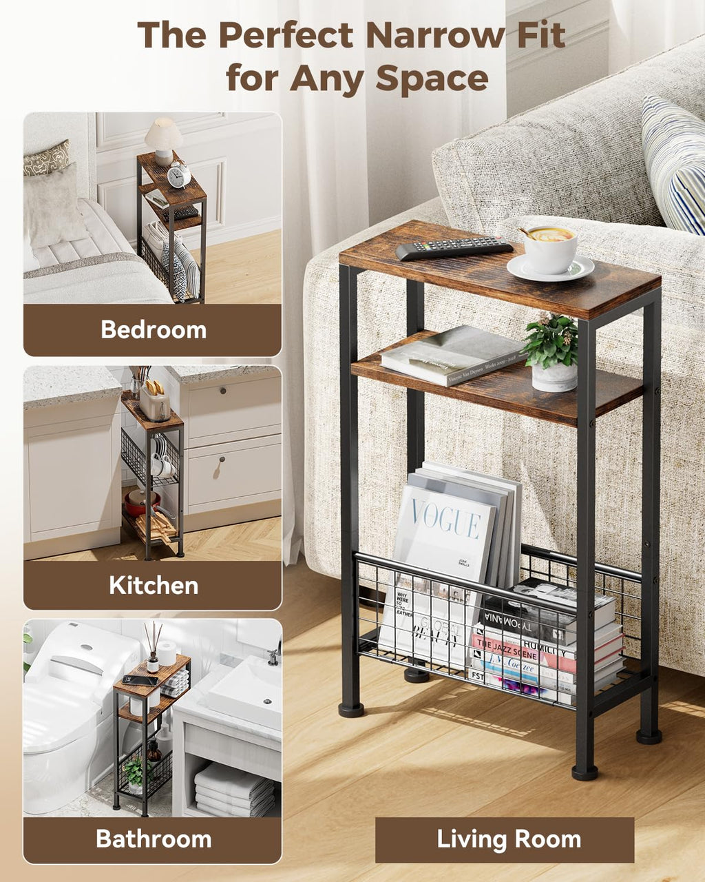 Narrow 3-Tier Wooden Side Table T758
