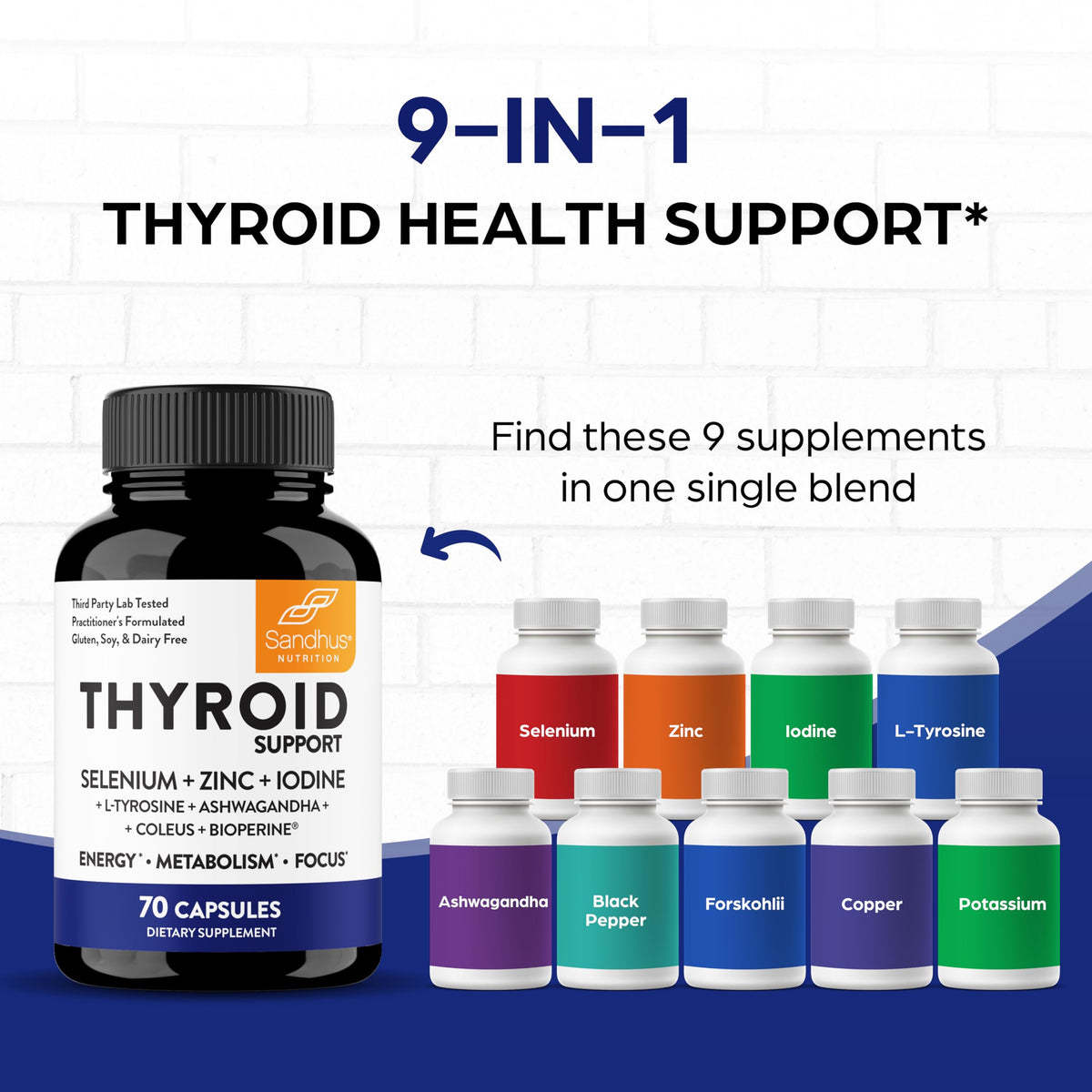 Thyroid Support with Selenium, Zinc, Iodine, L Tyrosine, Ashwagandha, 70 Count (Pack of 2) Q977067