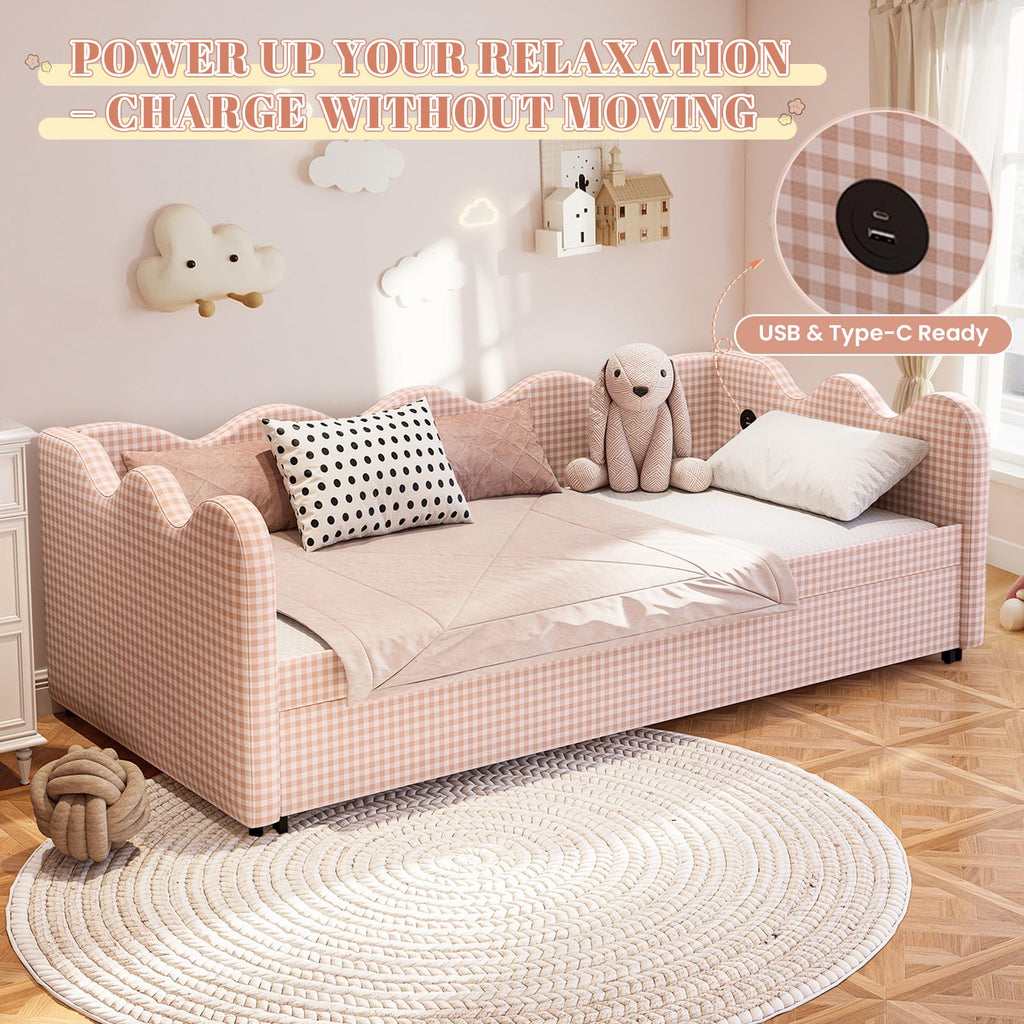 Pink Gingham Twin Size Daybed with Trundle B20856