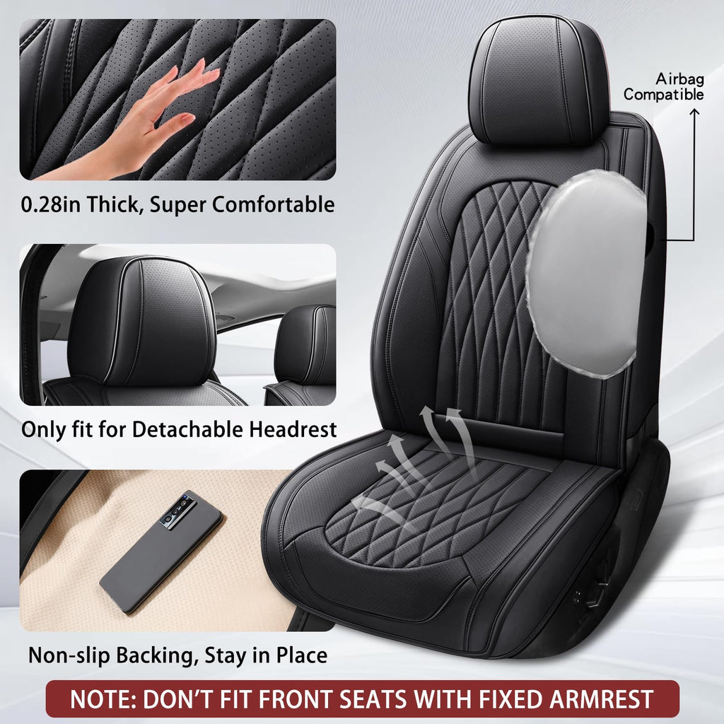 Black Faux Leather Car Seat Cover Full Set Z4329