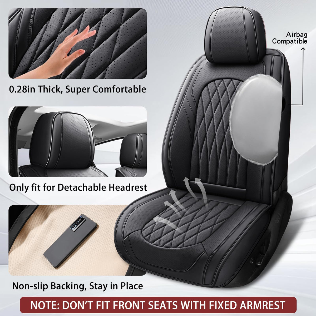 Black Faux Leather Car Seat Cover Full Set Z4329