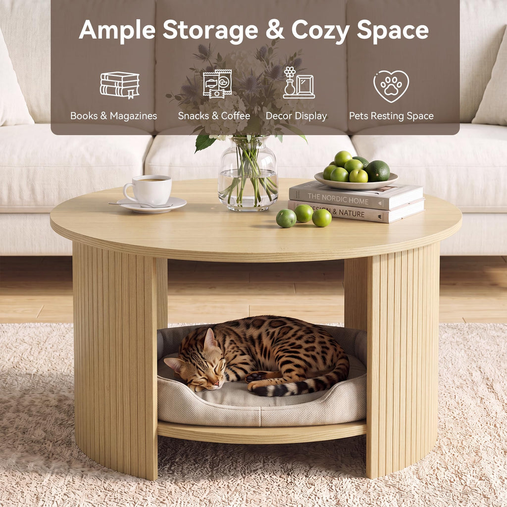 31.5" Round Wood Coffee Table with Storage P43636