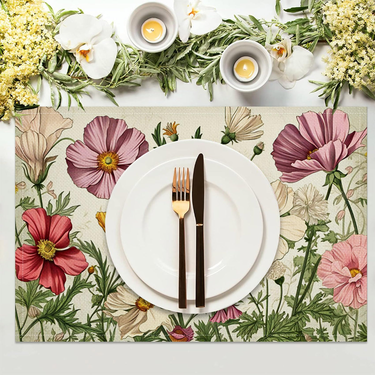 Floral Linen Placemats Set of 4 E78524