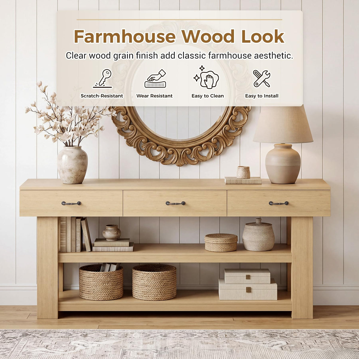 Oak Console Table with Drawers Z325994