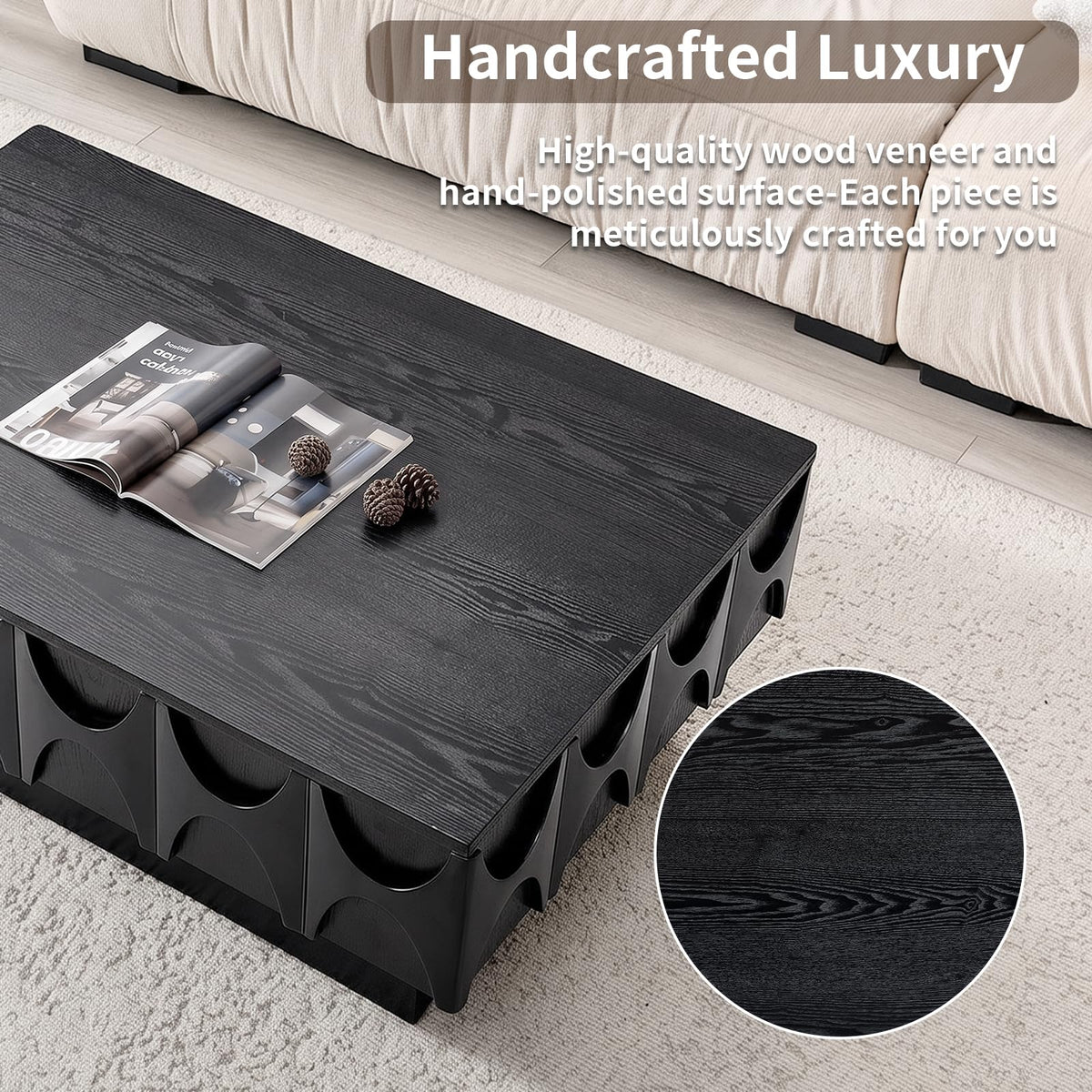 Black Coffee Table with Hidden Storage V651