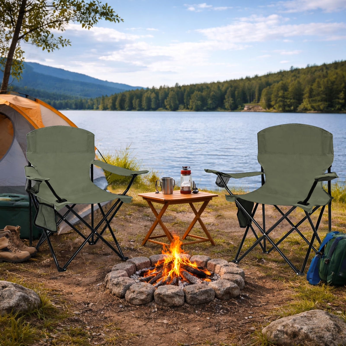 Camping Chair 2 Pack Portable Folding Chair Green Y2124