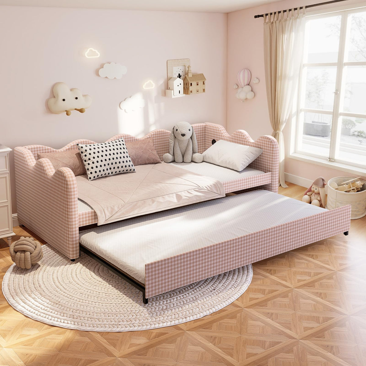 Pink Gingham Twin Size Daybed with Trundle B20856
