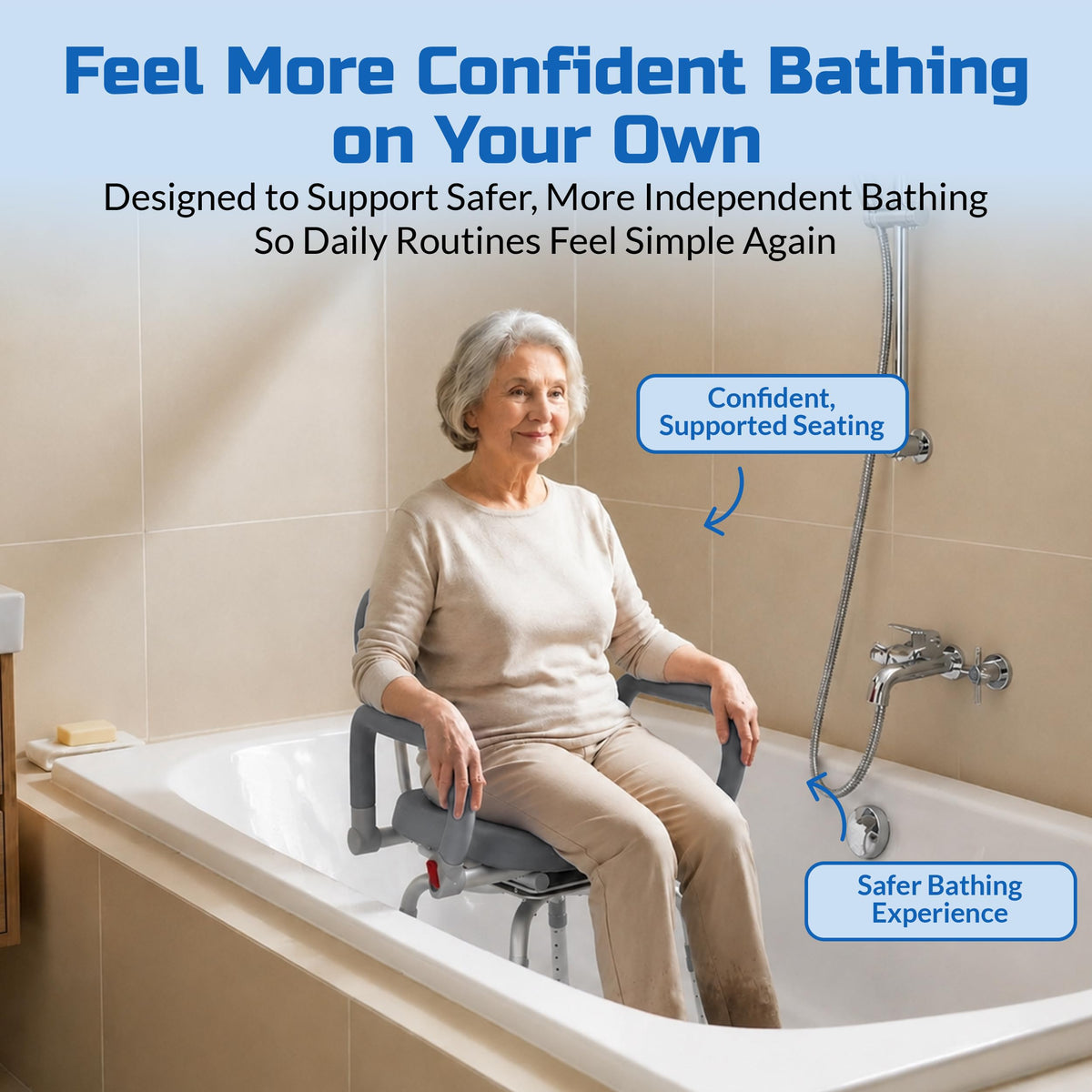 Gray Pivoting Shower Chair with Padded Back and Arms B686