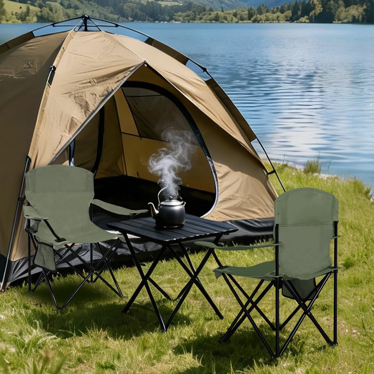 Camping Chair 2 Pack Portable Folding Chair Green Y2124