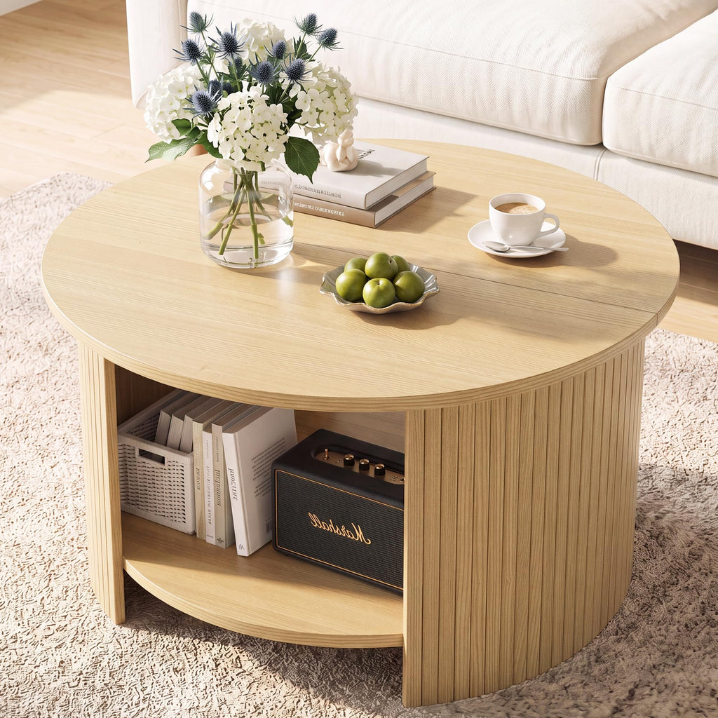 31.5" Round Wood Coffee Table with Storage P43636