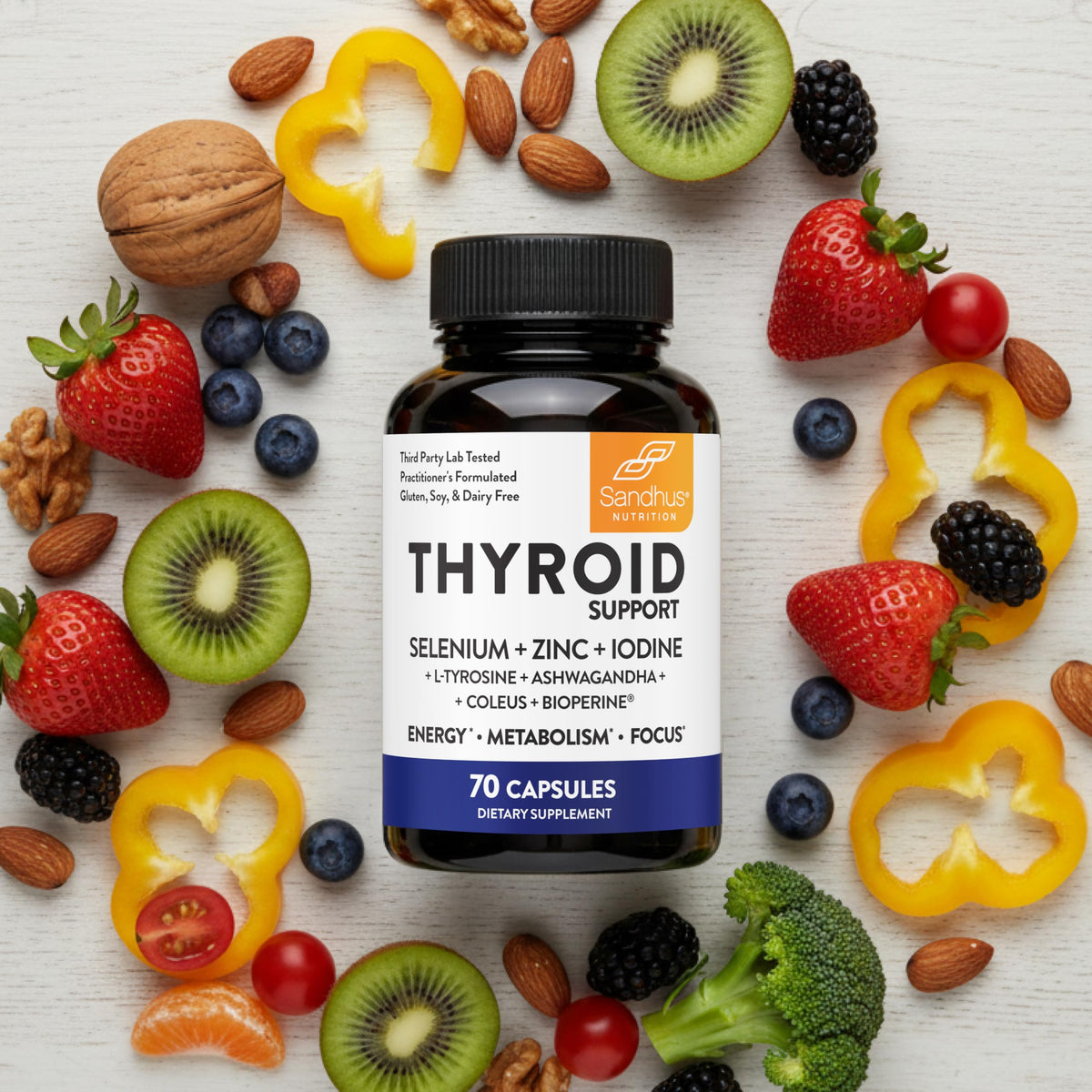 Thyroid Support with Selenium, Zinc, Iodine, L Tyrosine, Ashwagandha, 70 Count (Pack of 2) Q977067