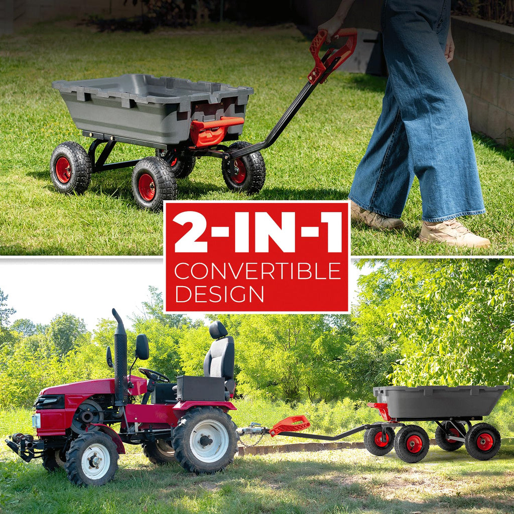 Heavy Duty 2-in-1 Convertible Handle Garden Dump Cart 800-Pound 10" Pneumatic Tires Y775293