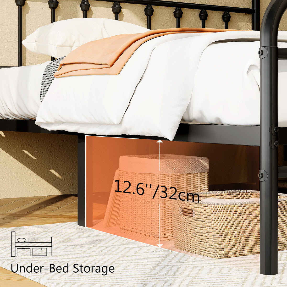Full Size Metal Bed Frame with Headboard and Footboard D2568