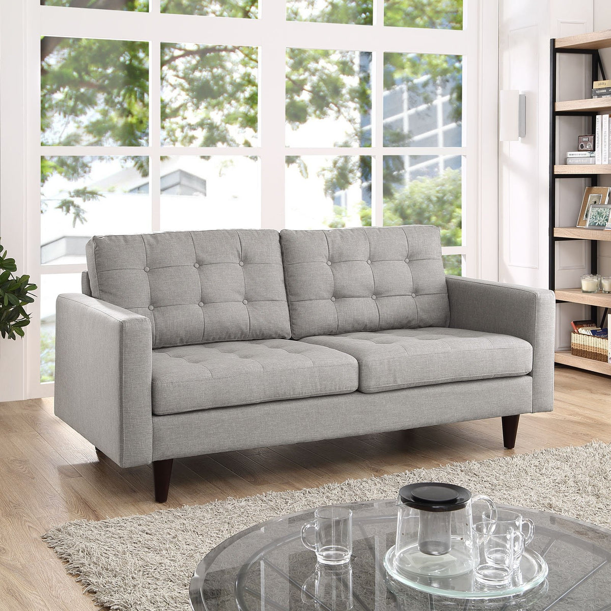 Light Gray Upholstered Fabric Loveseat R5326