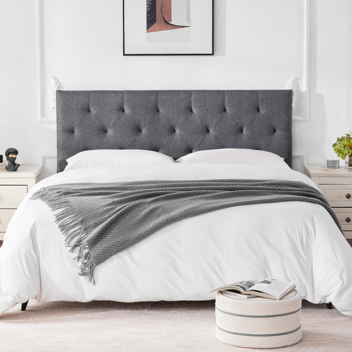 Queen Size Light Gray Linen Headboard I4225
