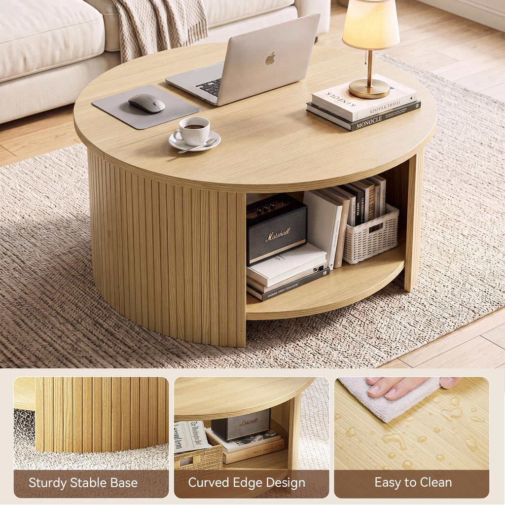31.5" Round Wood Coffee Table with Storage P43636