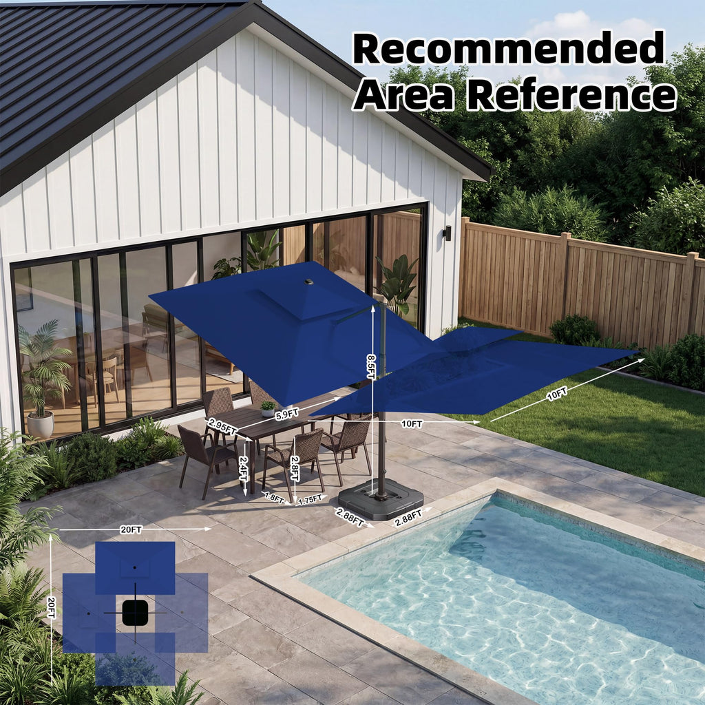 10x10 FT Cantilever Patio Umbrella with Base & LED K436162