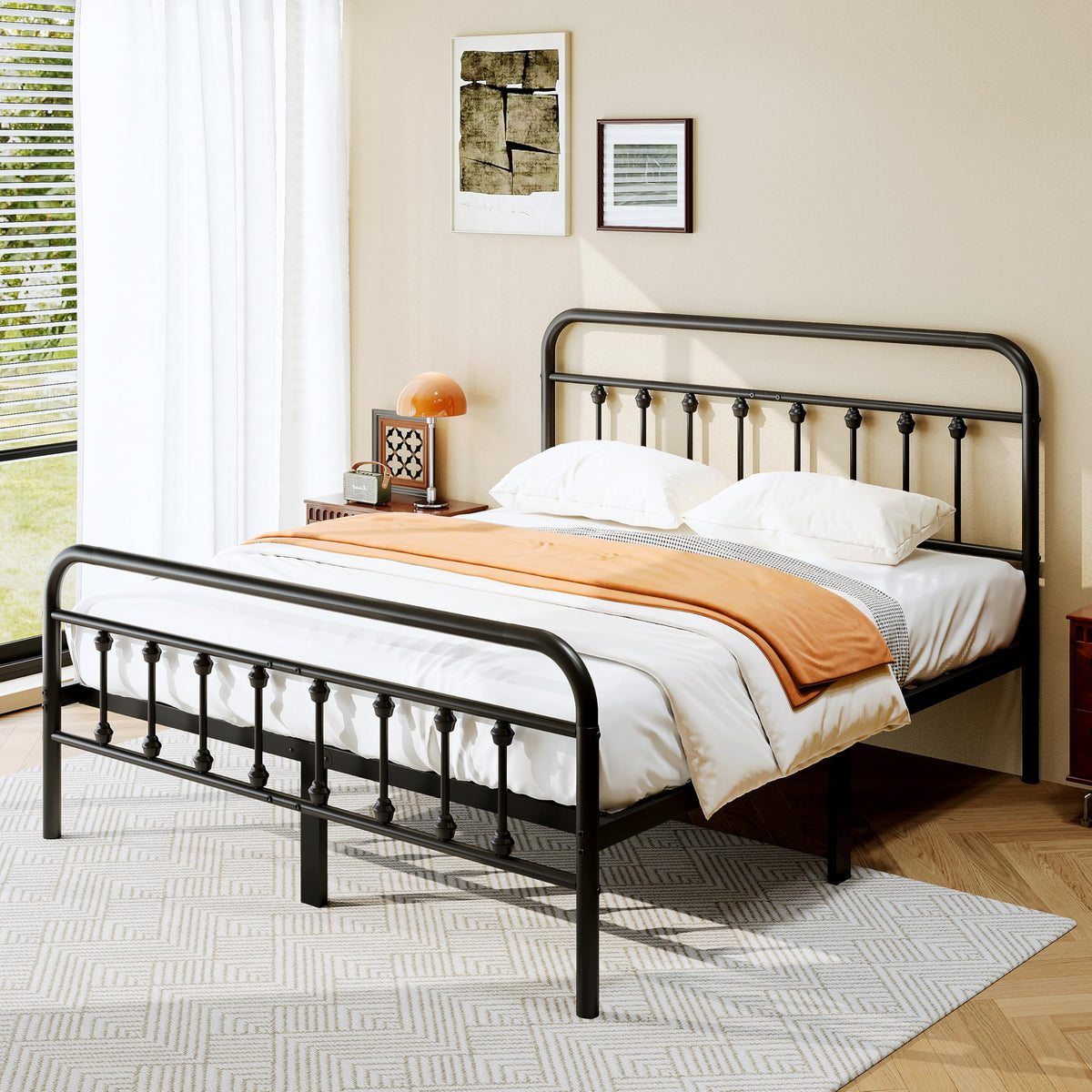 Full Size Metal Bed Frame with Headboard and Footboard D2568