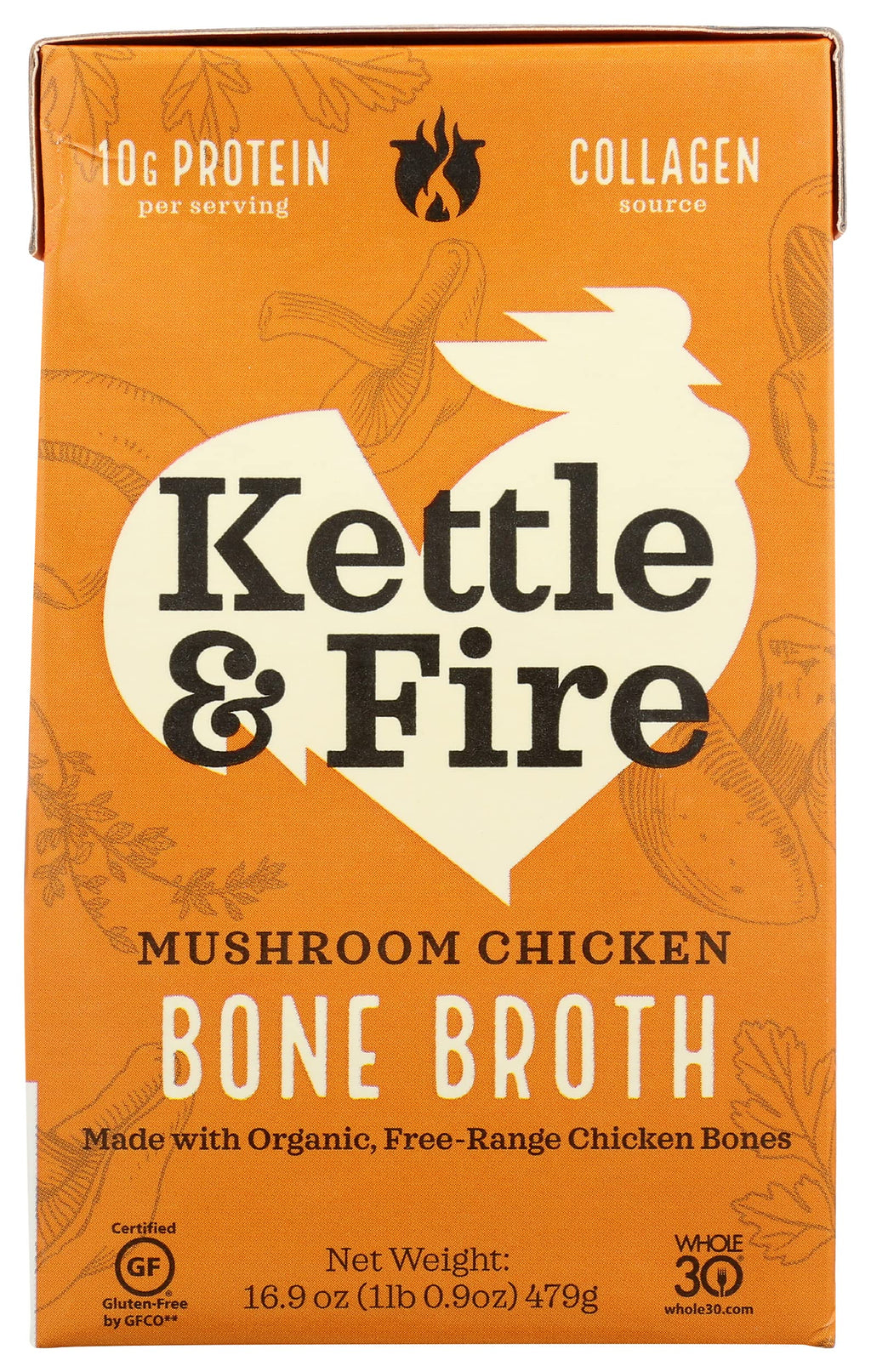 Mushroom Chicken Bone Broth 10g Protein Gluten Free 16.9 Oz Pack of 6 I1786